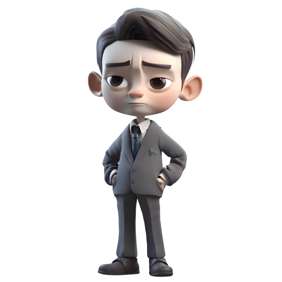 3D Businessman with Arms Crossed Assertive and Authoritative Pose PNG Transparent Background