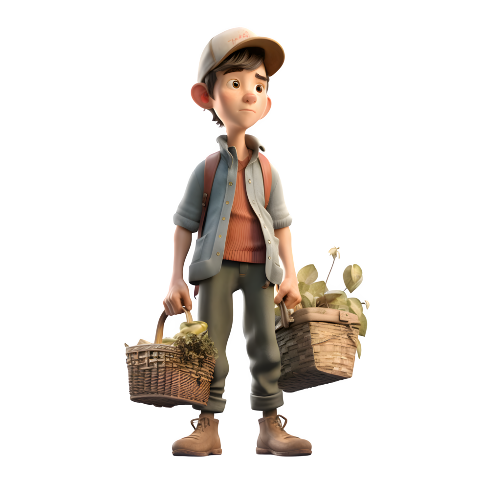 Dependable 3D Farmer with Harvest Ideal for Agriculture or Farming Services PNG Transparent Background