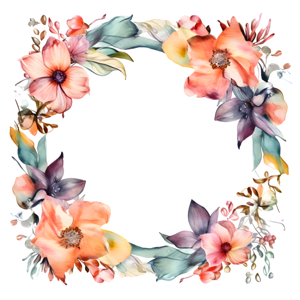 Elegant watercolor floral wreath with delicate greenery PNG Transparent Background