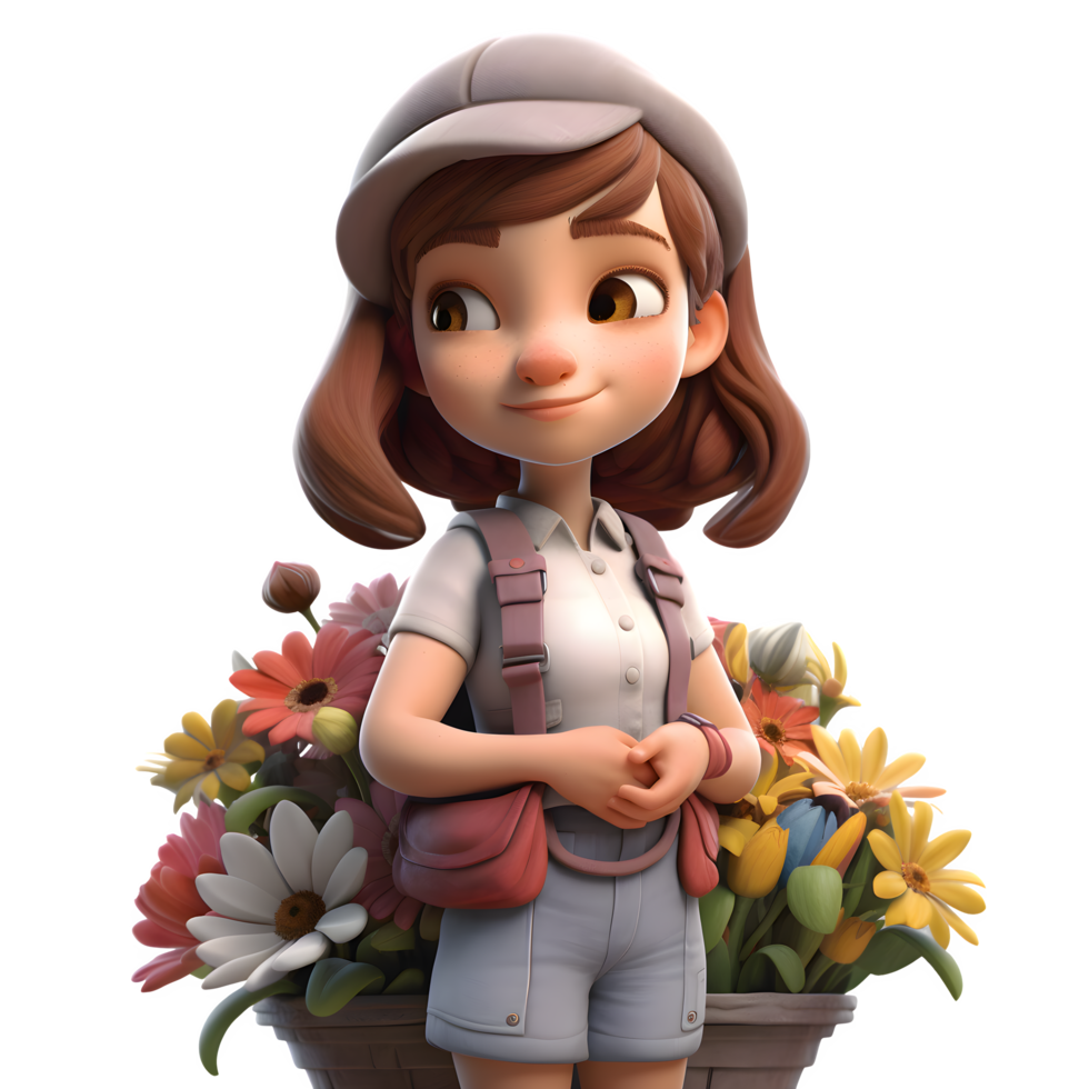 Natural and Organic 3D Florist Women Earthy and Sustainable Characters for Eco Friendly Floristry Businesses PNG Transparent Background