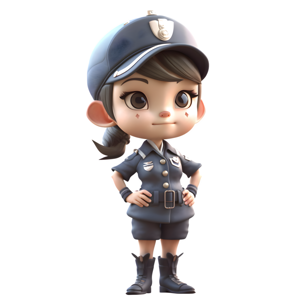 3D Police Woman with Badge PNG Transparent Background