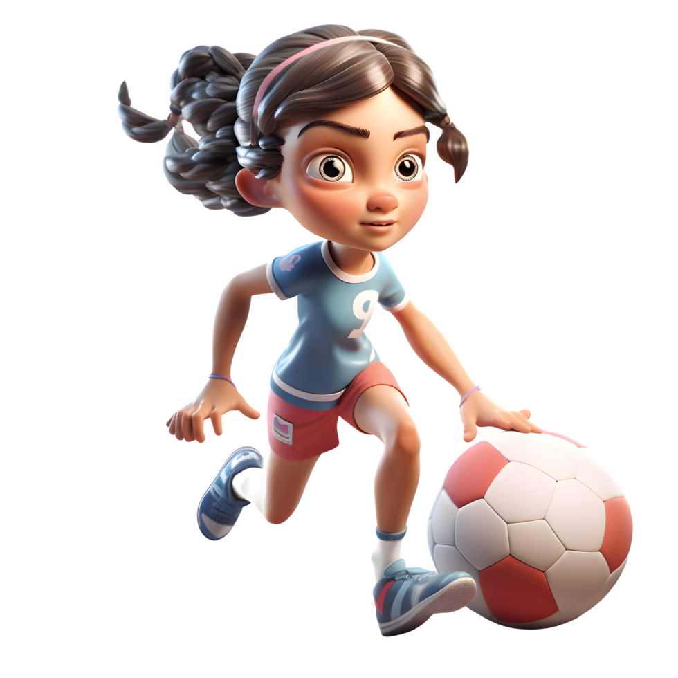 3D Cute Girl Athlete on the Soccer Field PNG Transparent Background