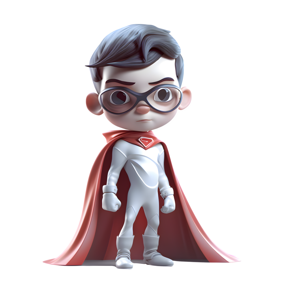 Fearless 3D Boy in Dynamic Superhero Outfit on White Background PNG Transparent Background