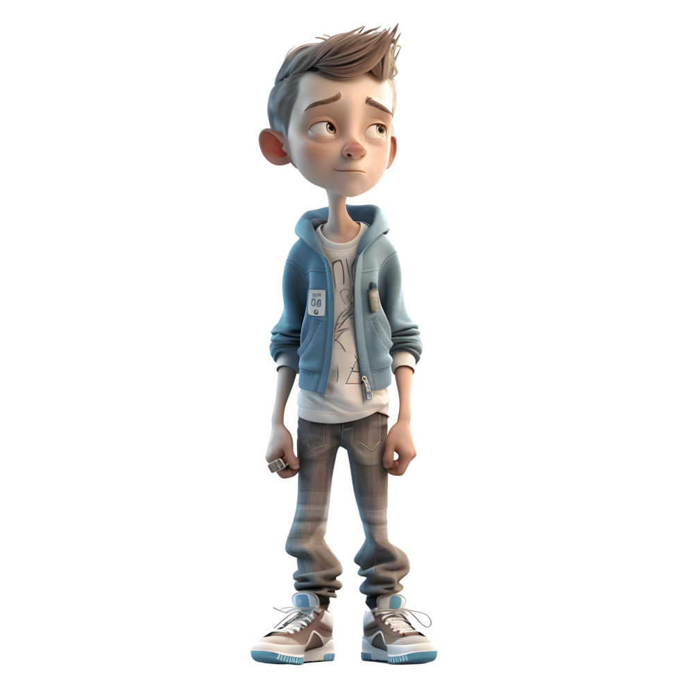 Hip 3D Fashion Boy with Skateboard Perfect for Skatewear or Urban Fashion Concepts PNG Transparent Background