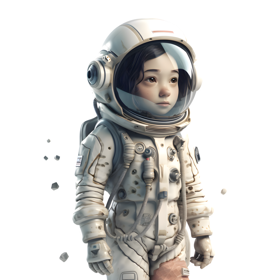 Lost in Space 3D Cute Girl in Astronaut Costume PNG Transparent Background