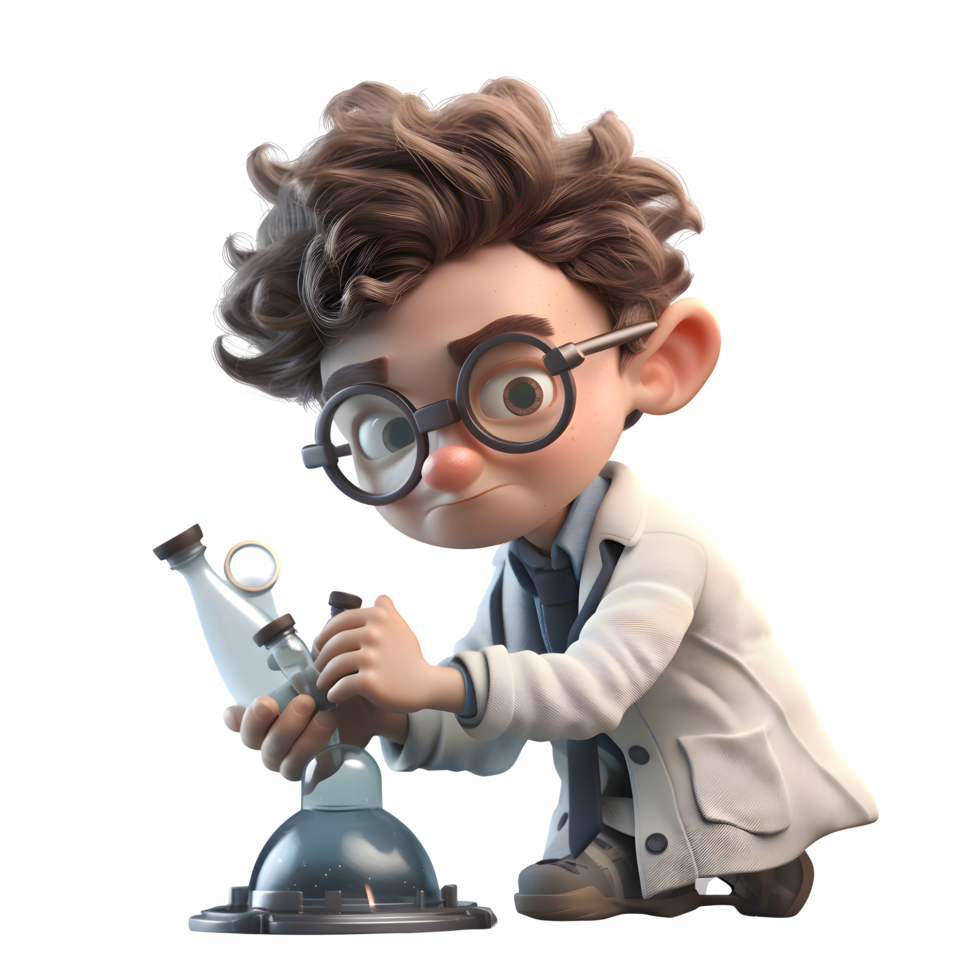3D scientist man conducting experiments in laboratory setting PNG Transparent Background