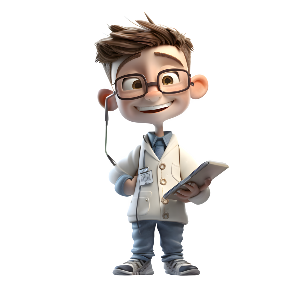 Stylish 3D Dentist with Scrubs Suitable for Dental Practice or Hospital Concepts PNG Transparent Background
