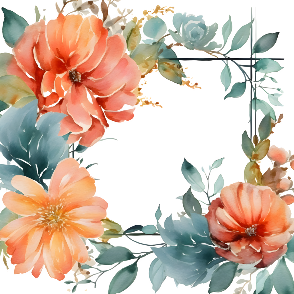 vår trädgård ram med blomning blommor och löv. hand dragen vattenfärg . png transparent bakgrund