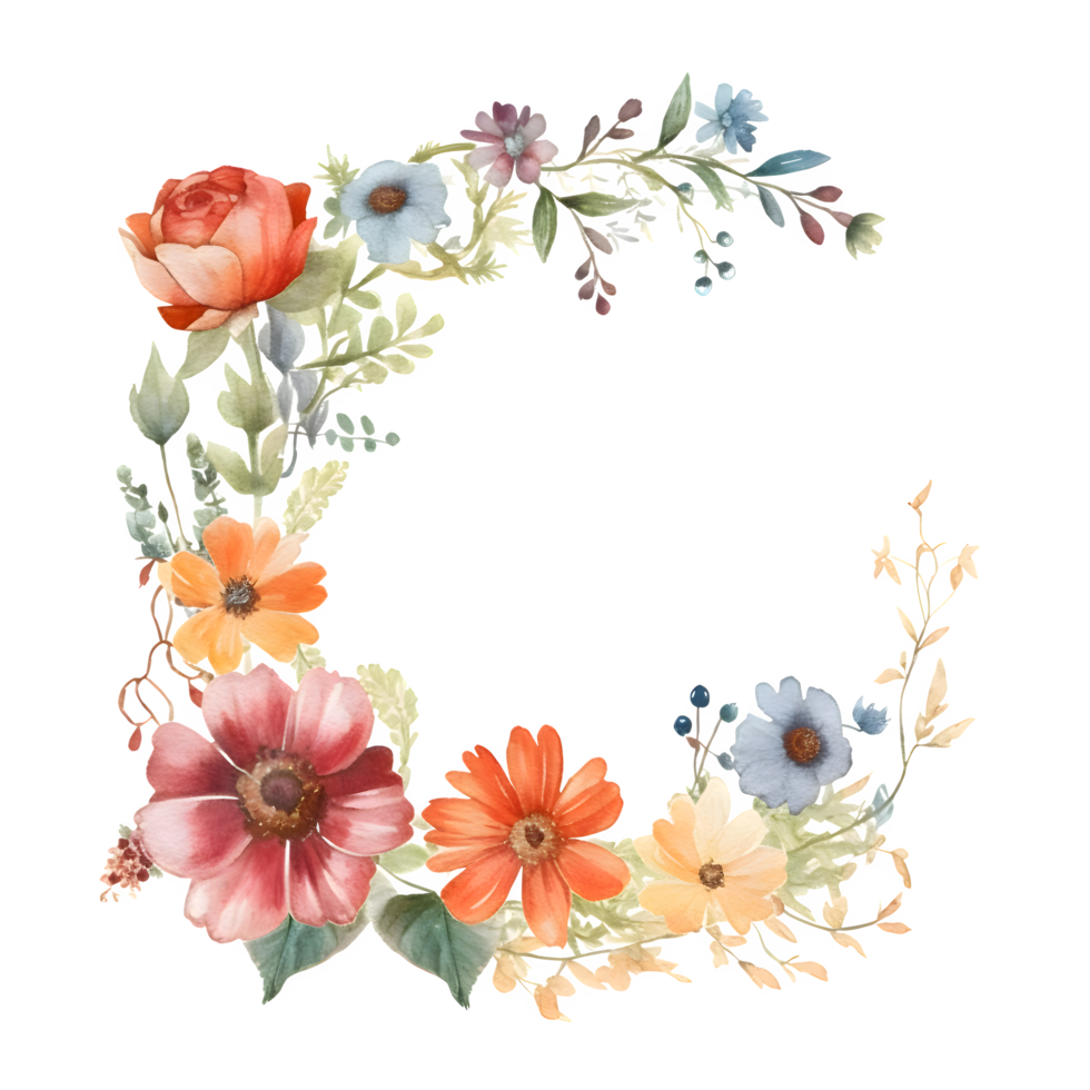 Vibrant watercolor floral wreath with bold pink and orange flowers PNG  Transparent Background 22484180 PNG