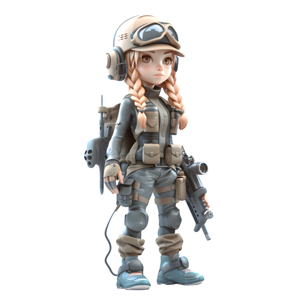 Girl Power in Camo A 3D Cute Girl in Army Uniform PNG Transparent Background