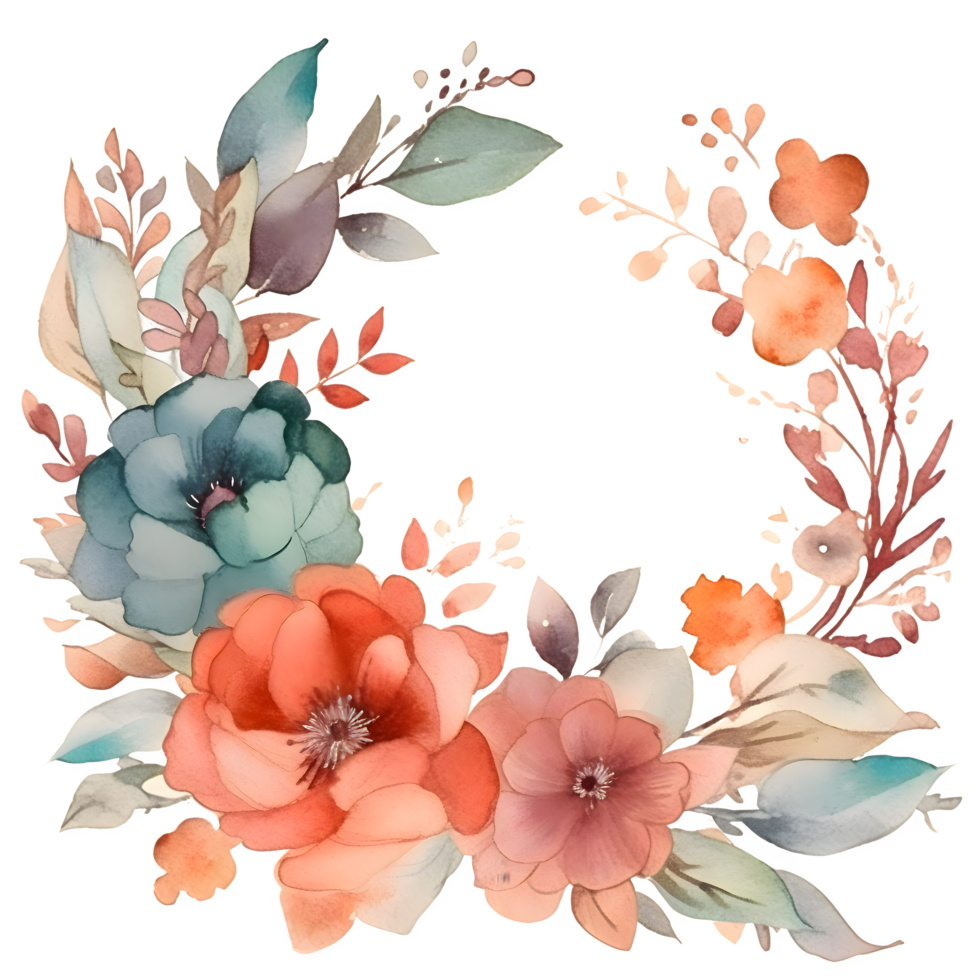 Botanical with Floral Frame and Butterflies. Spring and Summer Design. PNG Transparent Background