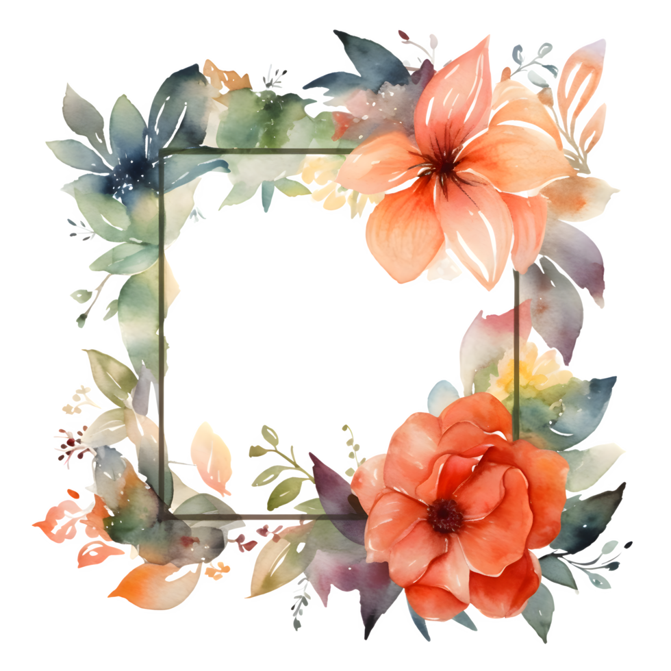 Vintage Floral Frame with Roses, Peonies and Foliage. Perfect for Save the Date Cards and Announcements. PNG Transparent Background