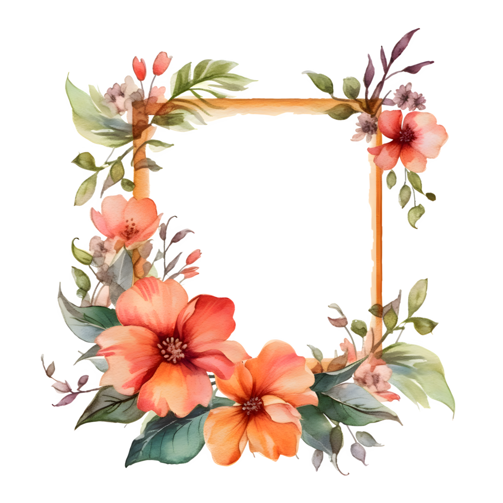 Watercolor Floral Frame with Blush Pink and Peach Flowers. Perfect for Bridal Shower Invitations. PNG Transparent Background