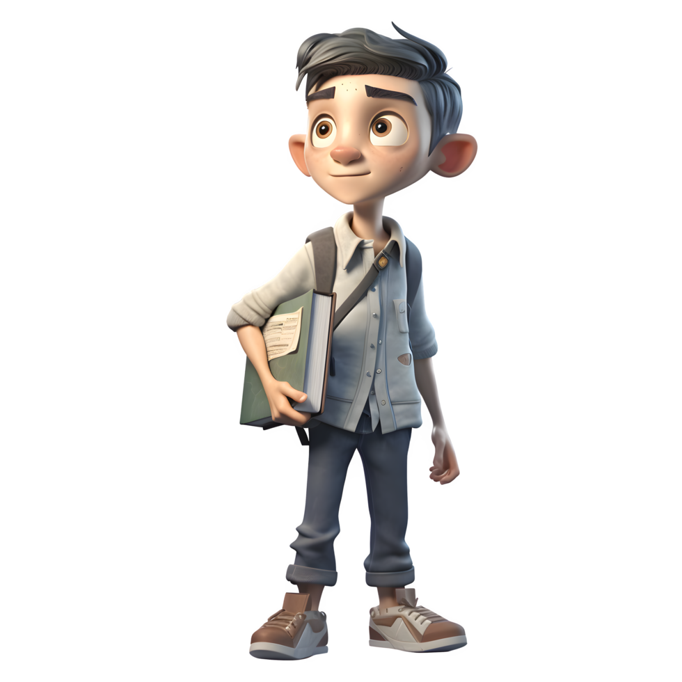 Intelligent 3D Student boy with thought bubble on white background PNG Transparent Background