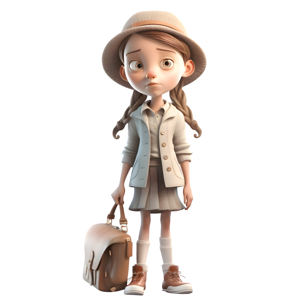 Learning the Ropes Cute 3D Girl Student PNG Transparent Background