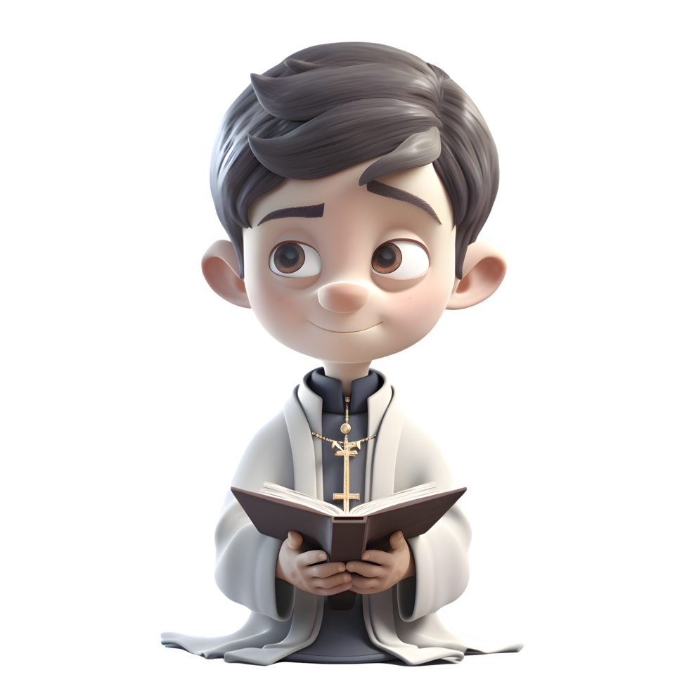Virtual 3D Priest Man with Cross on White Background PNG Transparent Background