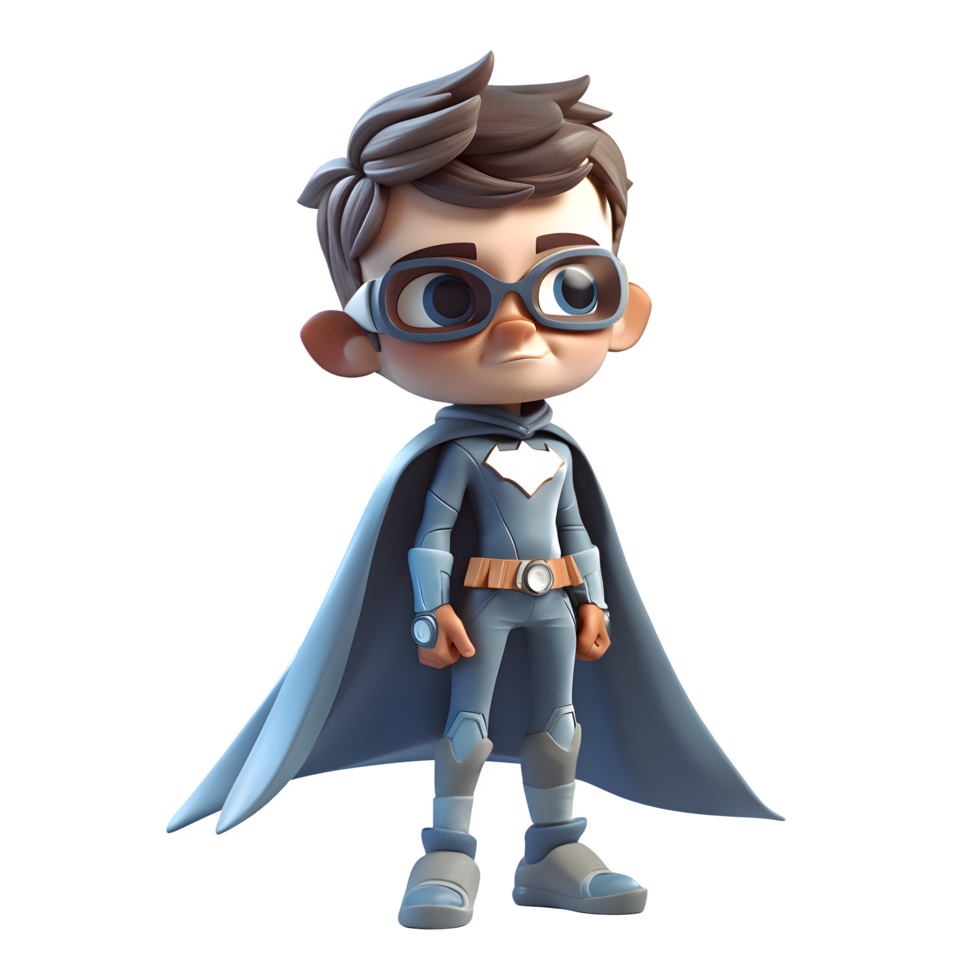3D Boy in Awesome Superhero Costume on White Background PNG Transparent Background