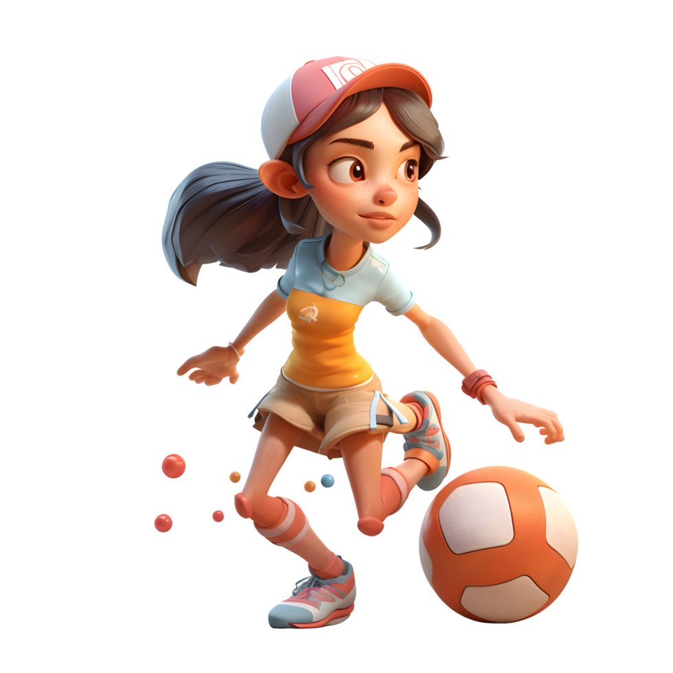 Cute and Competitive 3D Girl Playing Soccer PNG Transparent Background