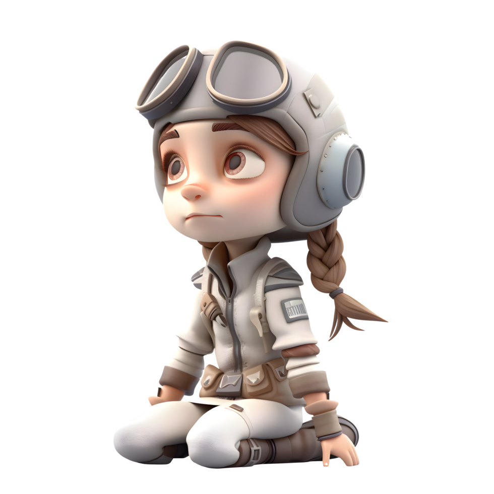 Ready for Takeoff Our 3D Cute Pilot Girl Character PNG Transparent Background
