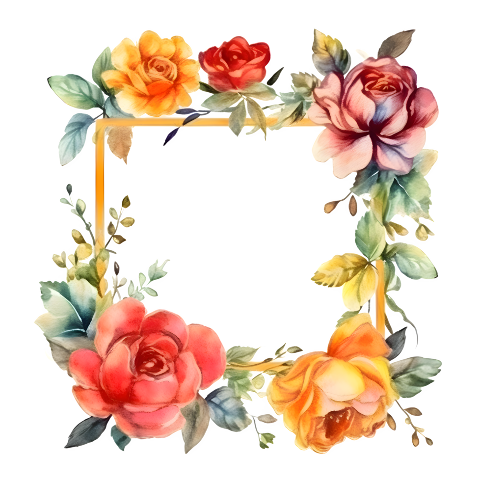 Botanical Flower Frame Design with Wildflowers, Leaves and Branches. Perfect for Spring or Summer Invitations, Greeting Cards, Posters and More. Hand-drawn PNG Transparent Background