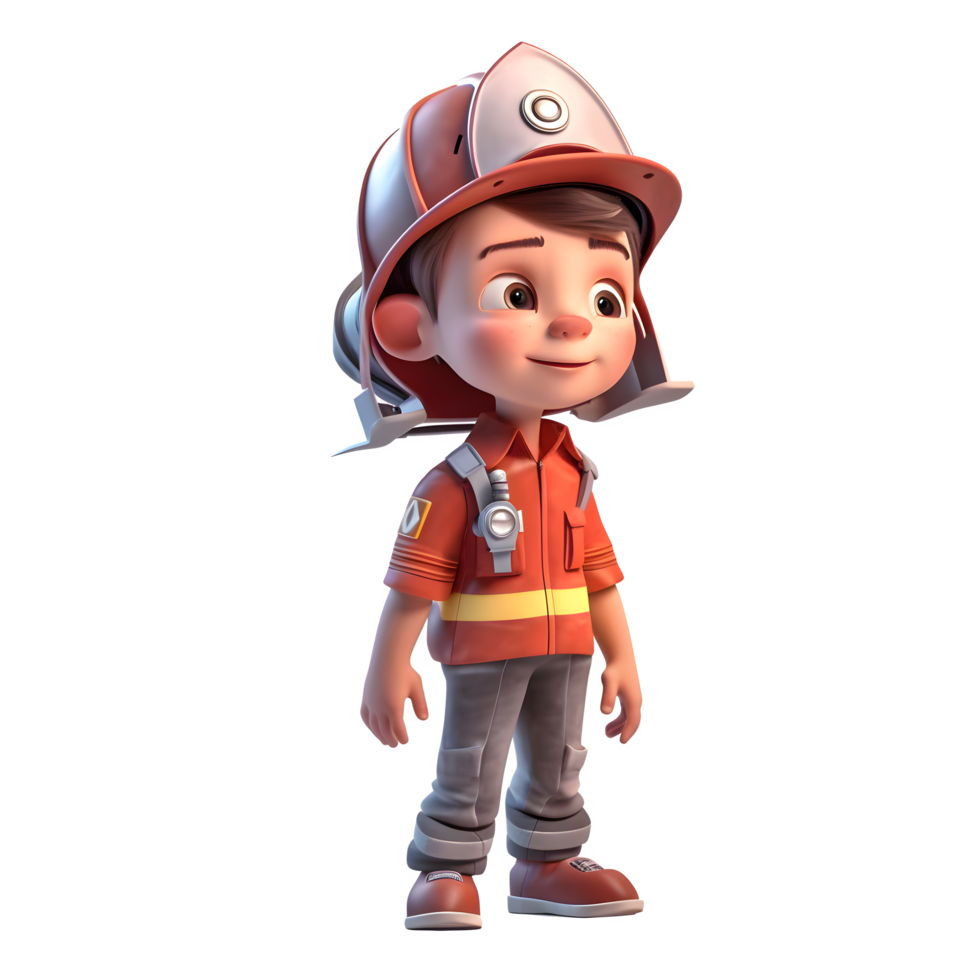 Resilient 3D Firefighter Boy with Fire Extinguisher Great for Home or Workplace Safety Designs PNG Transparent Background