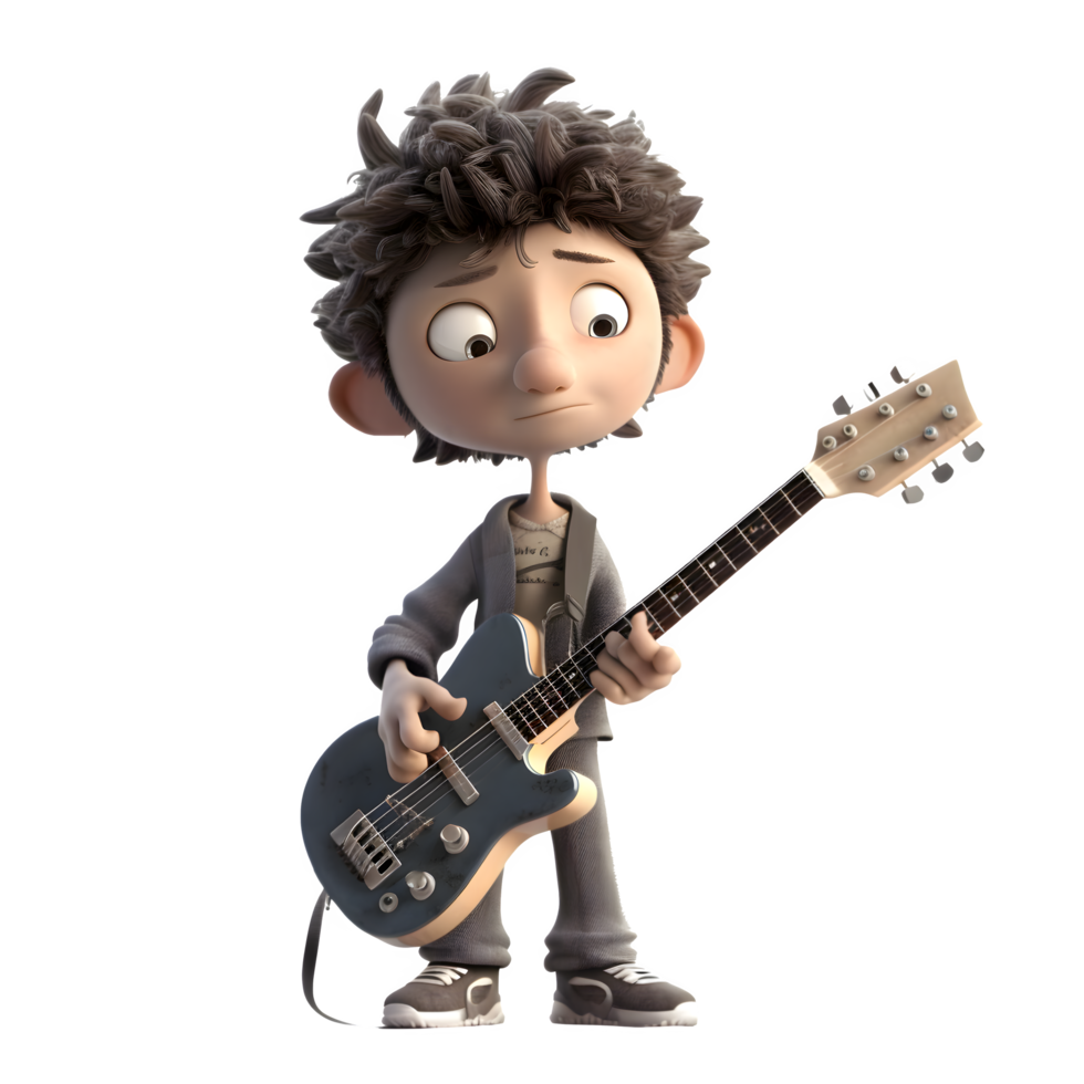 Cute Musician Kids with Guitars PNG Transparent Background