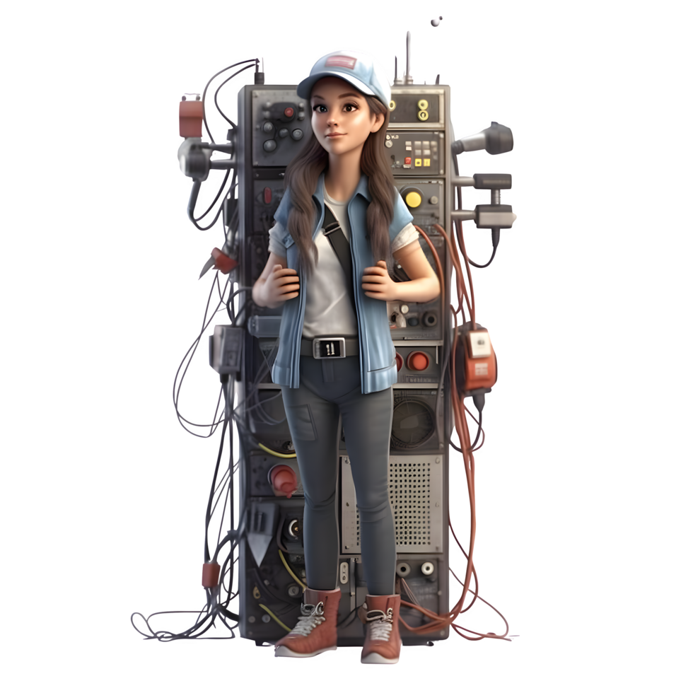 Friendly and Approachable 3D Electrician Women Personable and Trustworthy Characters for Electrical Repairs Promotions PNG Transparent Background