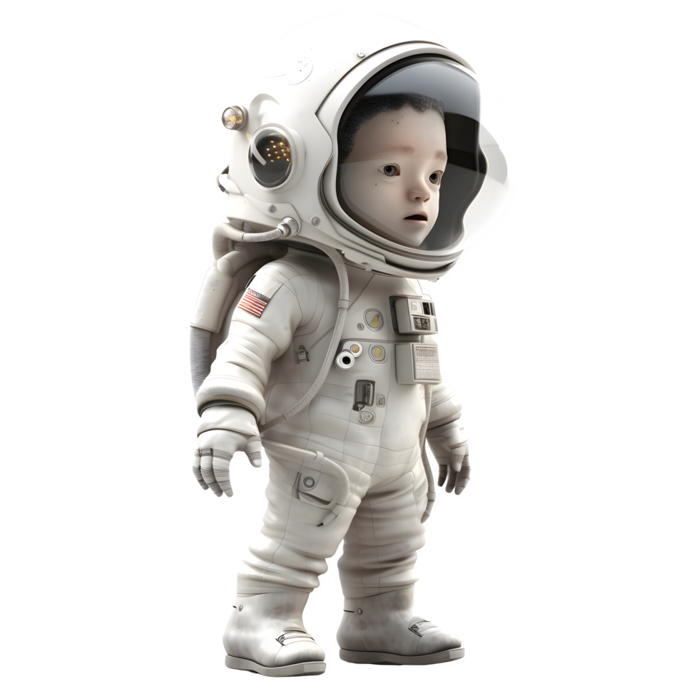 verkennen de kosmos 3d astronaut in ruimte pak Aan wit achtergrond PNG transparant achtergrond