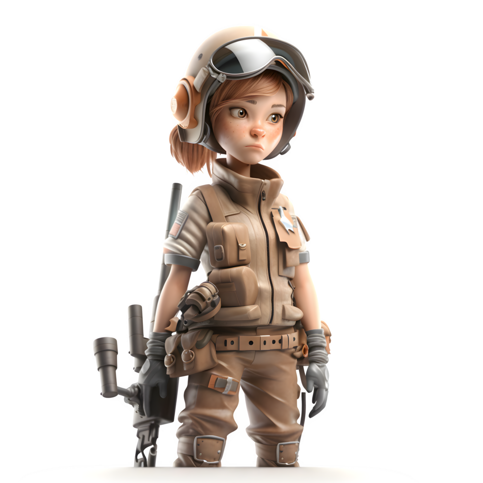 Camouflage Cutie A 3D Cute Girl Army Character with Gun PNG Transparent Background