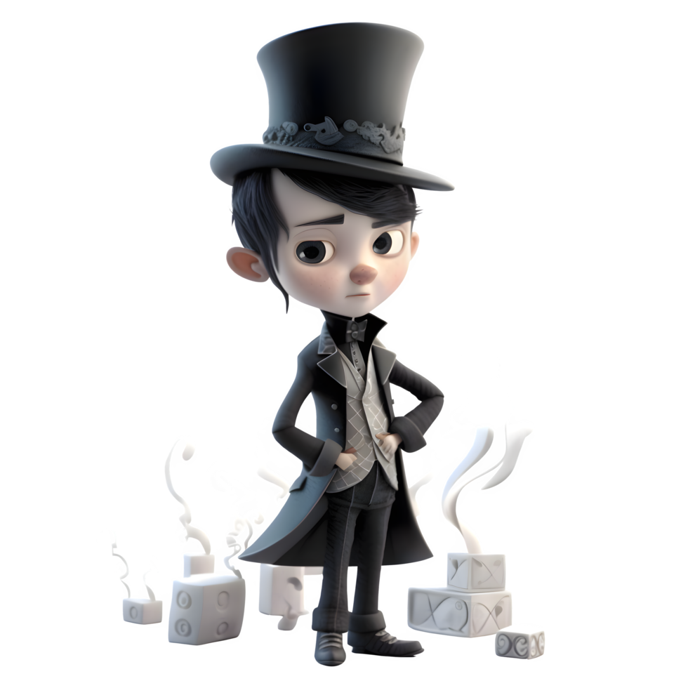 illusorisk 3d pojke trollkarl med topp hatt och cape bra för skede eller prestanda begrepp png transparent bakgrund