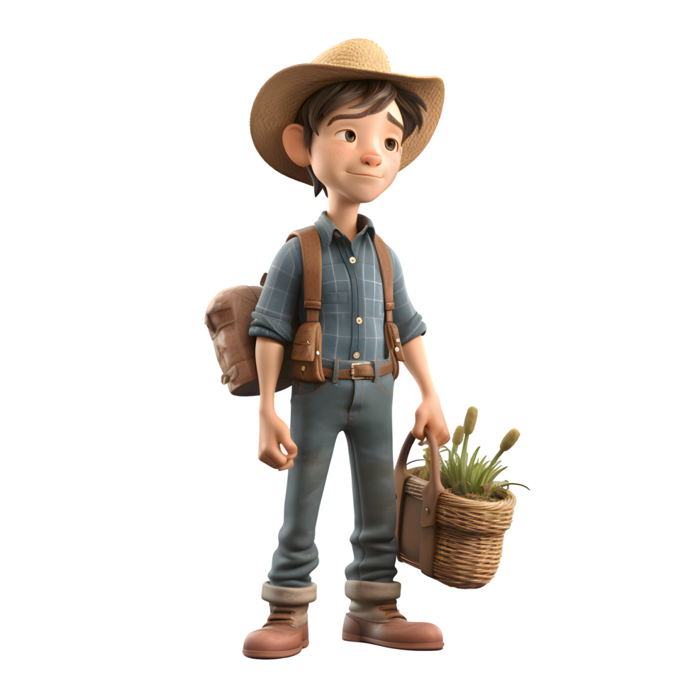 Hardworking 3D Farmer Great for Agriculture or Farming Concepts PNG Transparent Background