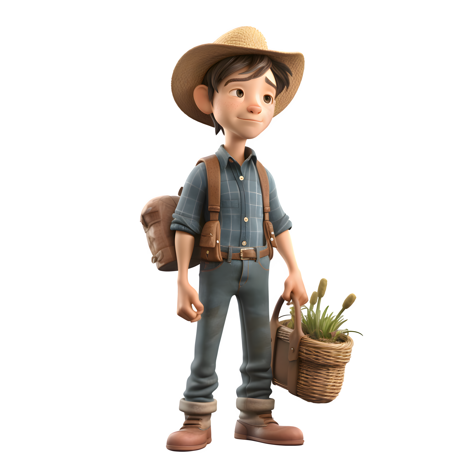 3D illustration. Tired Farmer 3D cartoon character. Farmer is
