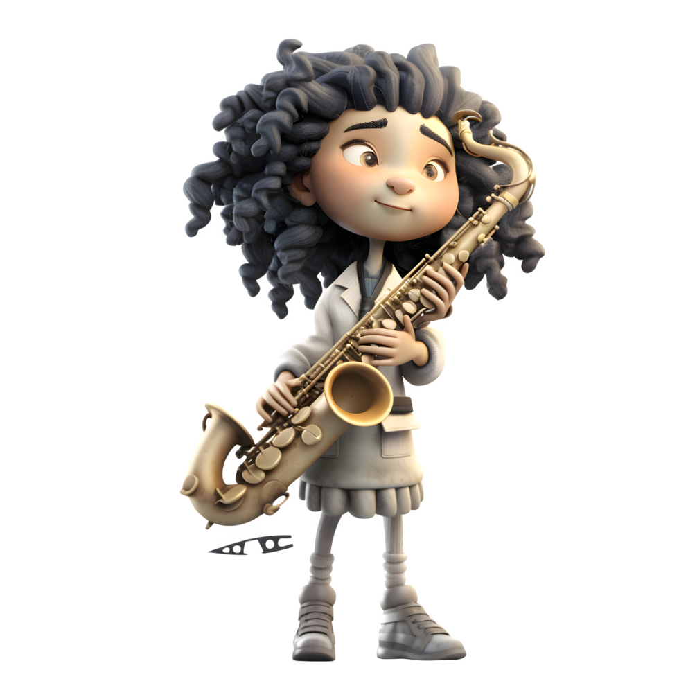 Playful 3D Girl Jamming on Her Instrument PNG Transparent Background