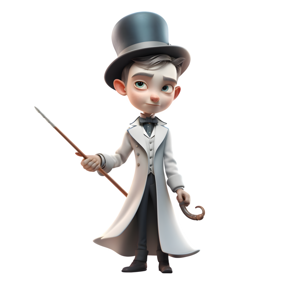 Mysterious 3D Boy Magician with Rabbit Ideal for Children's s or Storybook Designs PNG Transparent Background