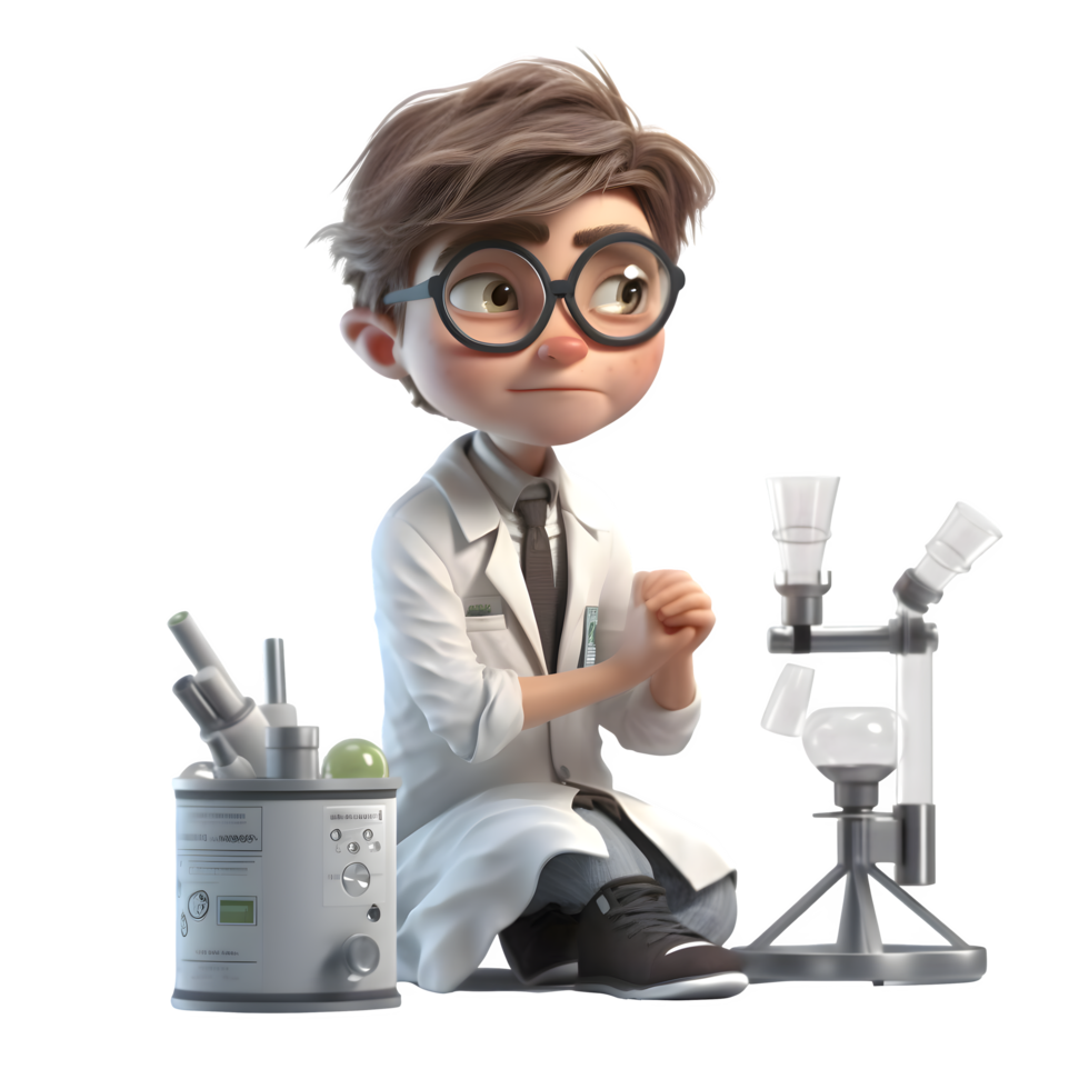 Modern 3D scientist man in white laboratory coat holding a test tube PNG Transparent Background