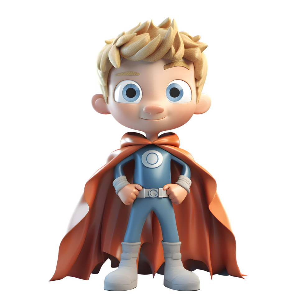 Courageous 3D Boy in Superhero Suit on White Background PNG Transparent Background