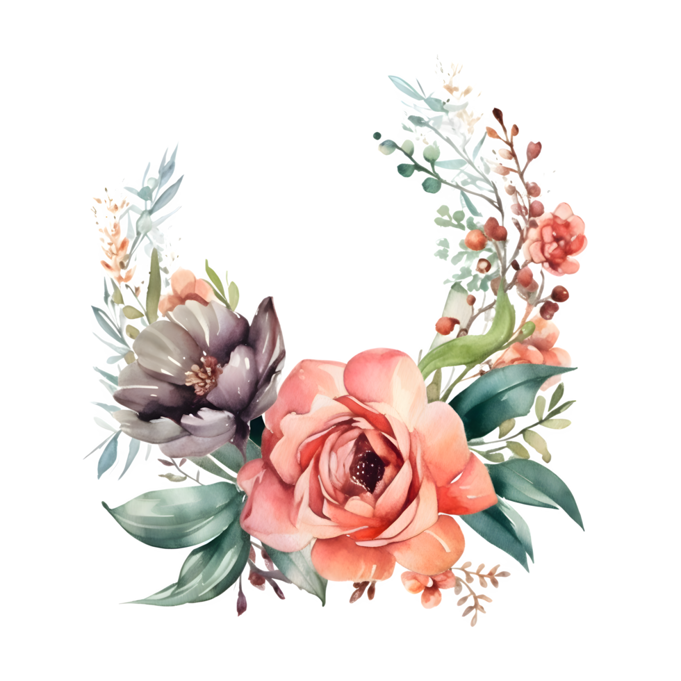 Rustic botanical frame with wildflowers and foliage PNG Transparent Background