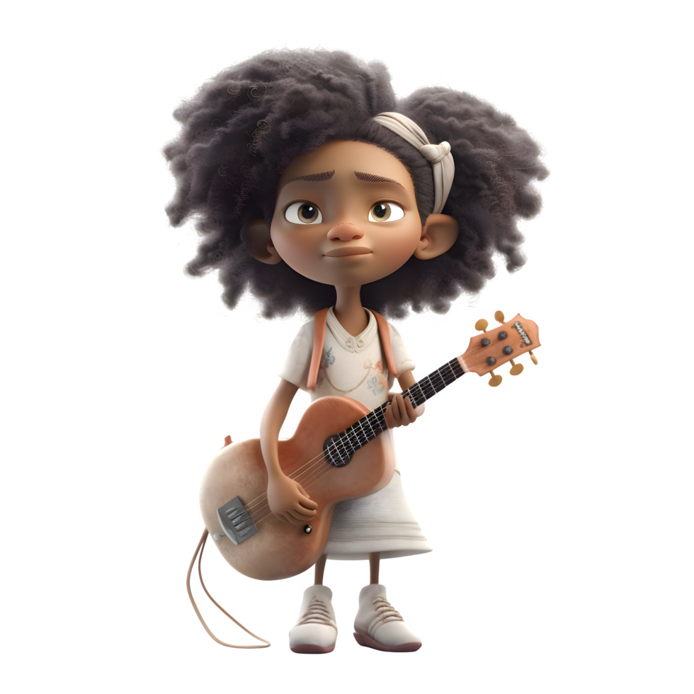 Happy 3D Girl Musician Playing Her Melody PNG Transparent Background