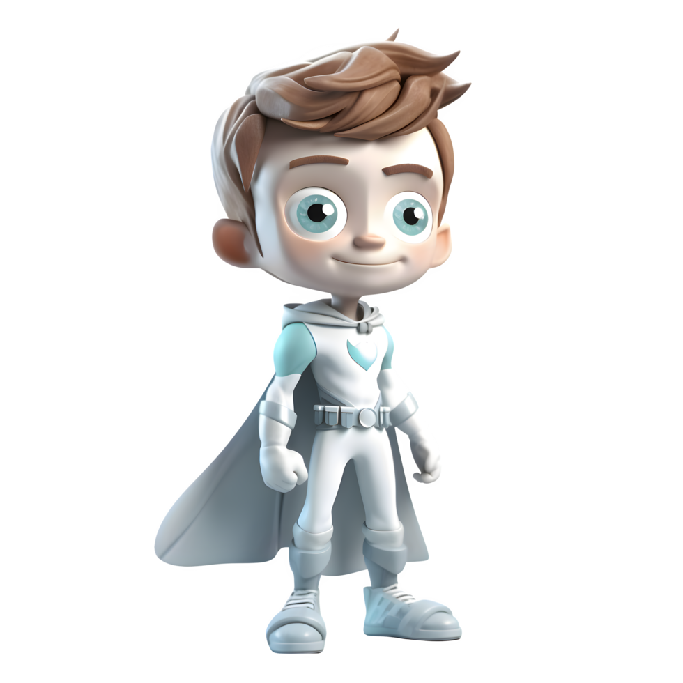 Brave 3D Boy in Heroic Outfit on White Background PNG Transparent Background