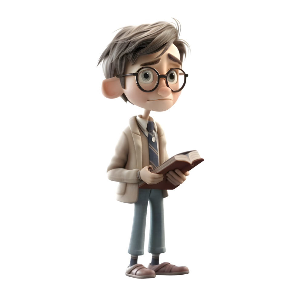 Artistic 3D Student boy with sketchbook on white background PNG Transparent Background