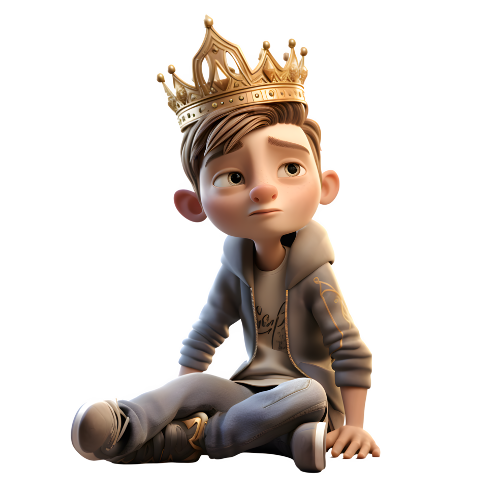 Magnificent 3D Boy King with Treasure Chest Great for Adventure or Fantasy Themed s PNG Transparent Background