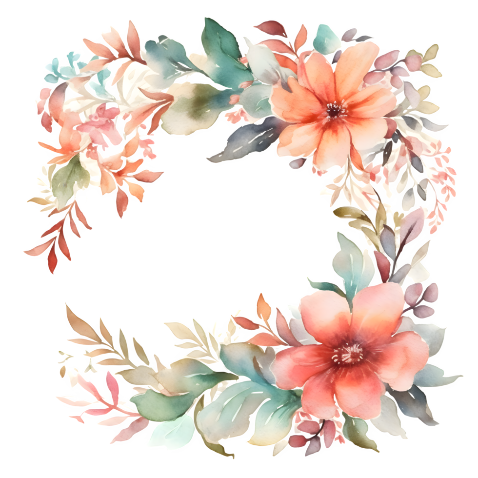 Elegant watercolor floral wreath with delicate greenery PNG Transparent Background