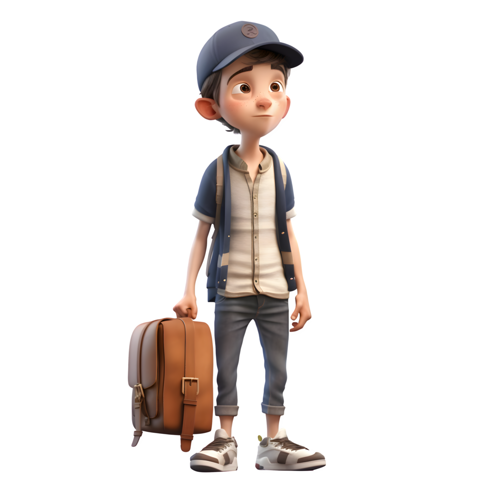Determined 3D Student boy with crossed arms on white background PNG Transparent Background