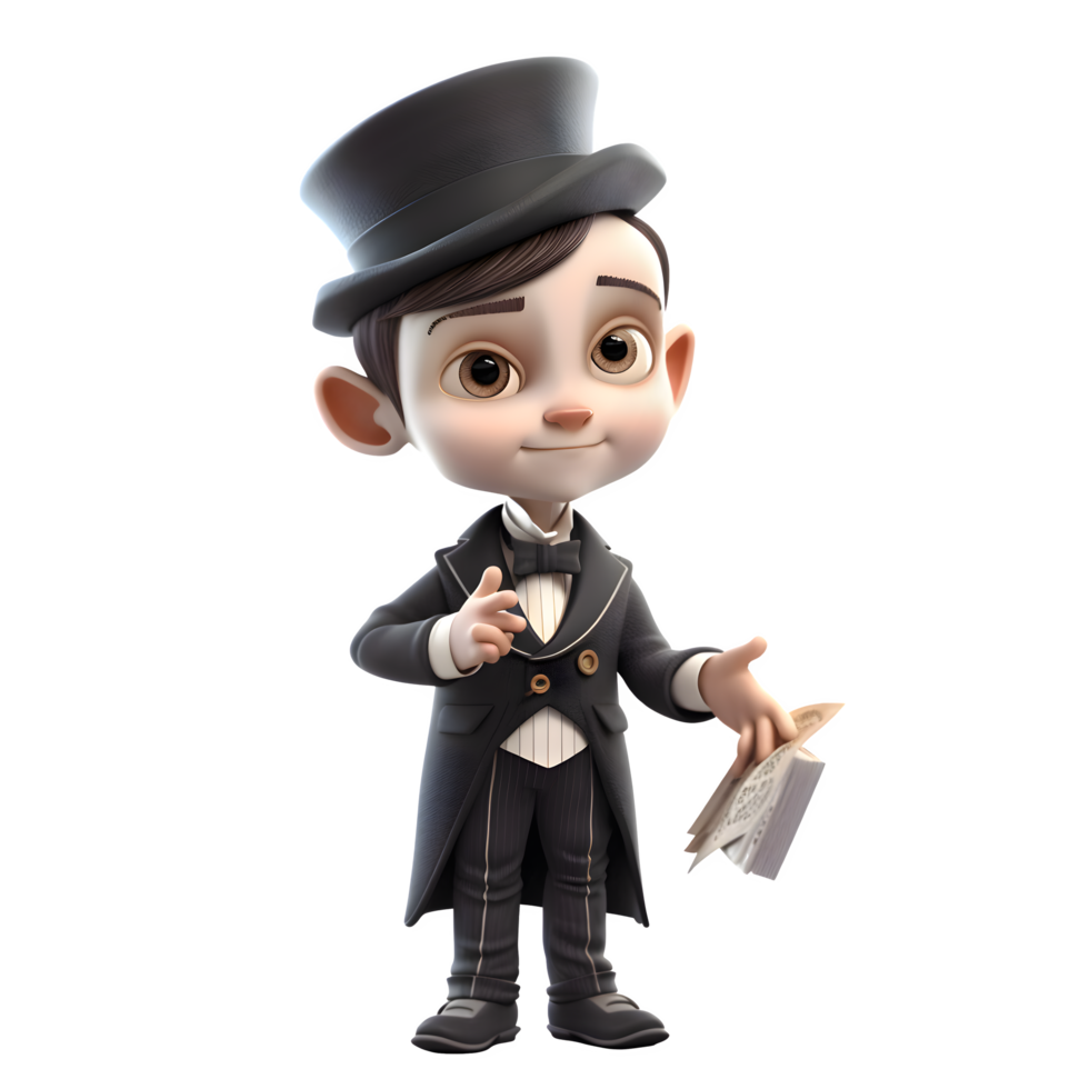 Enchanting 3D Boy Magician with Spell Book Perfect for Occult or Witchcraft Inspired Projects PNG Transparent Background