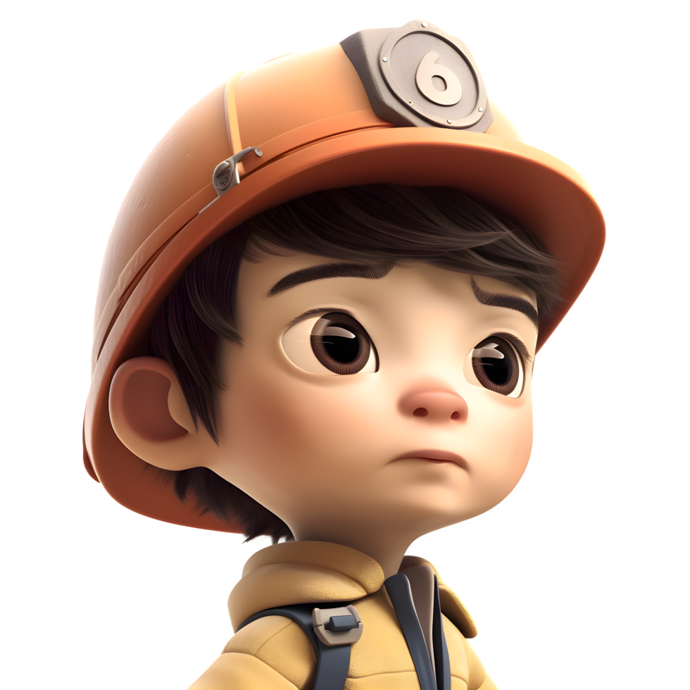 Adorable 3D Firefighter Boy with Helmet Ideal for Kids' Fire Safety Education Programs PNG Transparent Background