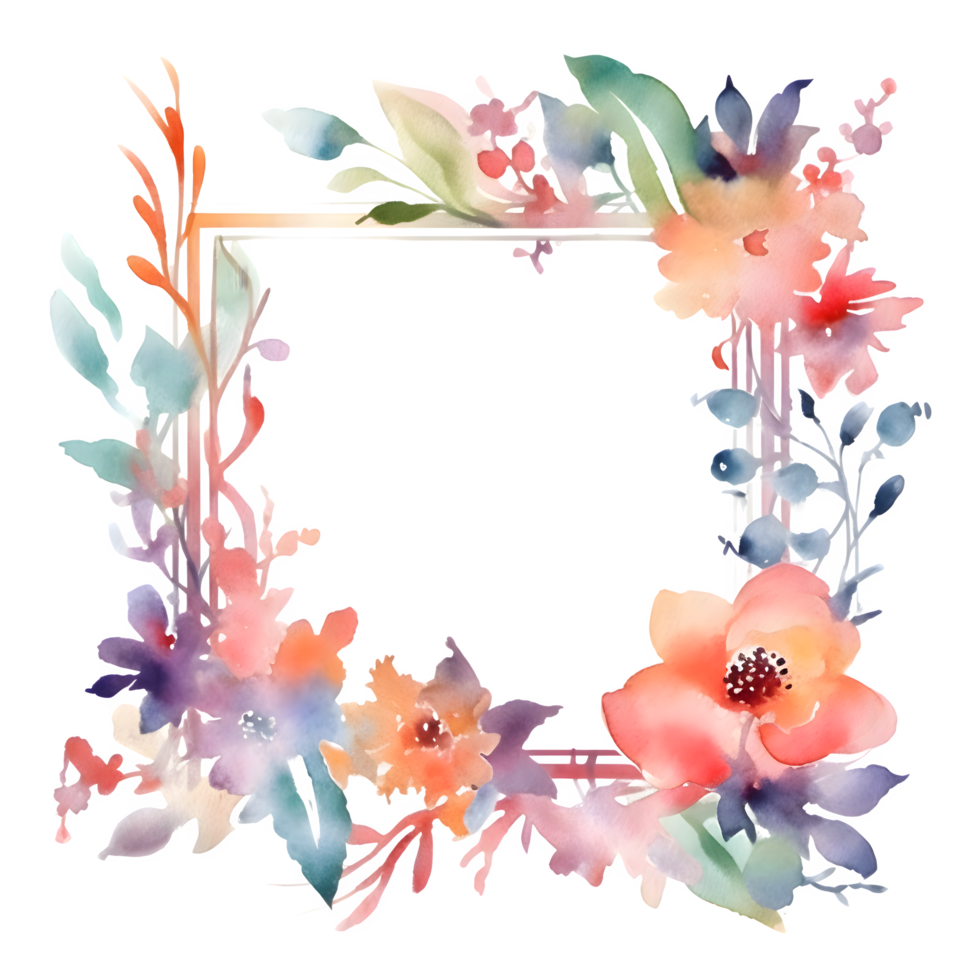 Delicate Floral Wreath with Roses, Dahlias and Eucalyptus Leaves. Hand Painted Watercolor Design. PNG Transparent Background