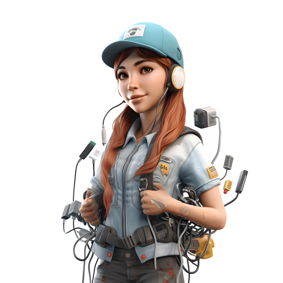3D Cute Electrician Women Skilled and Experienced Models for Electrical Services Advertising PNG Transparent Background