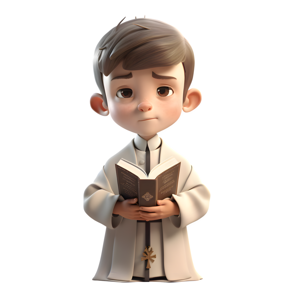 3D Priest in Black Robe Holding Bible in Hands on White Background PNG Transparent Background