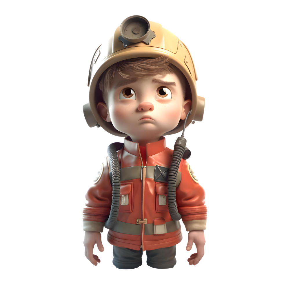 Dedicated 3D Firefighter Boy with Oxygen Tank Great for Industrial or Workplace Safety Themes PNG Transparent Background