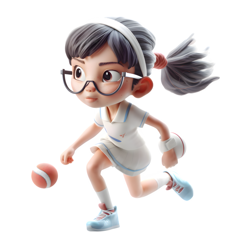 winnend Speel 3d schattig meisje tennis speler PNG transparant achtergrond